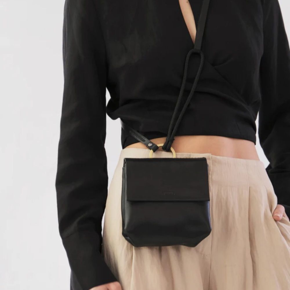 Verse Bloom Pouch Crossbody Bag Black Leather Handmade in South Africa